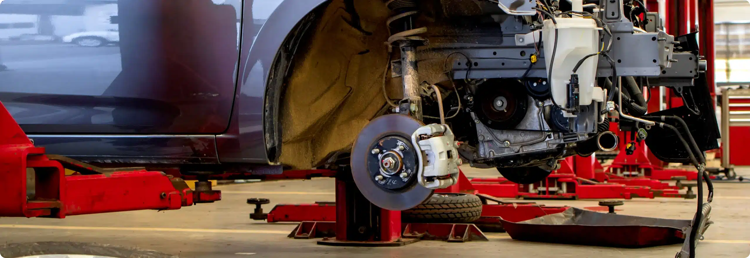 Car brake system in repair shop