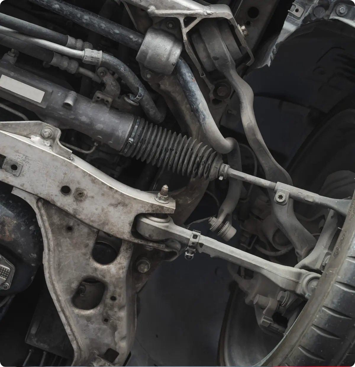 Car suspension system being repaired.