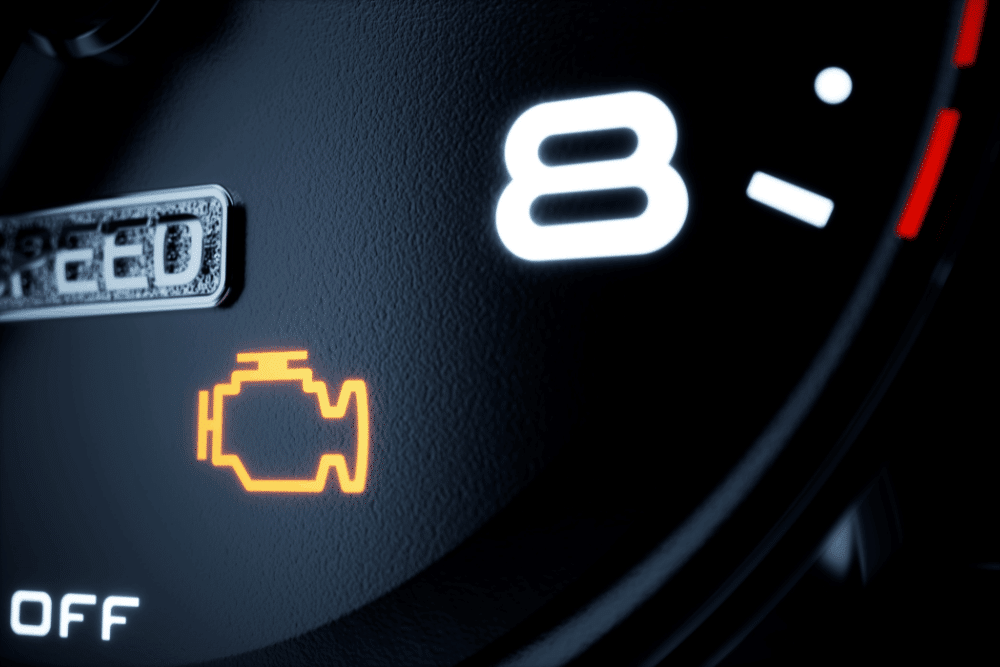 Check engine light diagnostics in Albuquerque, NM by Albuquerque Auto Repair & Tire. Image of an illuminated check engine warning on a vehicle dashboard, highlighting the need for professional diagnostics to ensure engine performance and reliability.